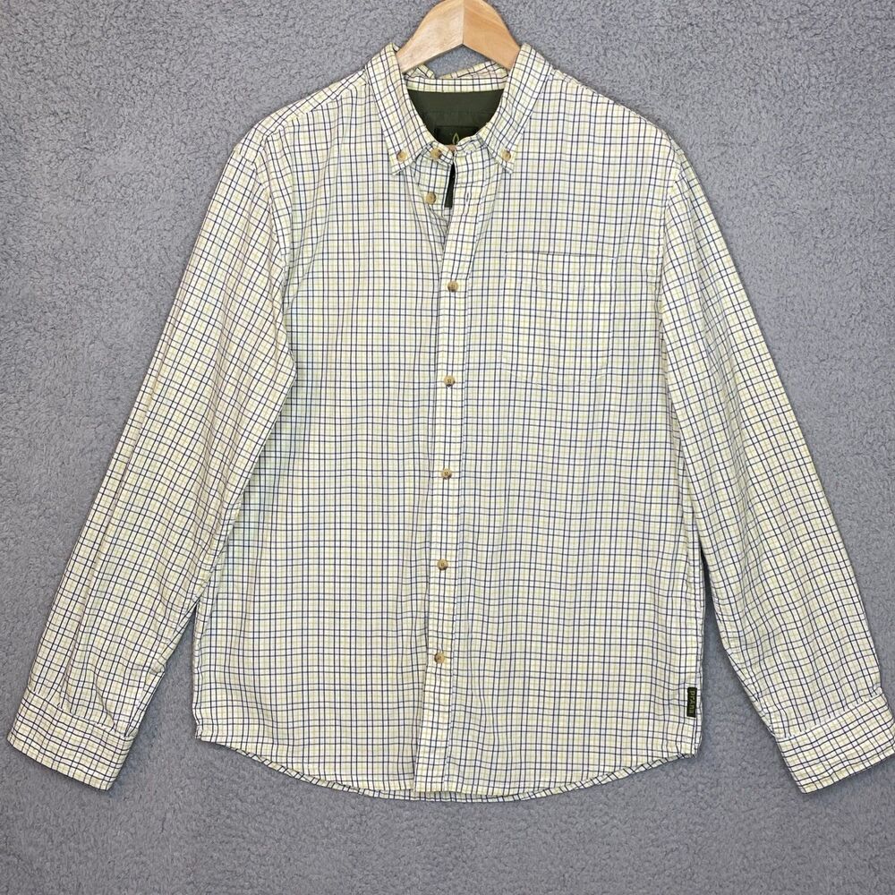 Prana Mens Button Front Plaid LS Organic Cotton Blend Size M Casual Work